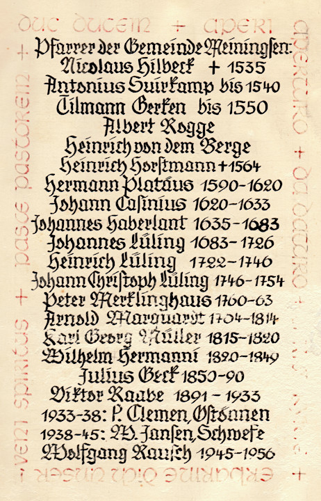 Unvollständige Liste der Pfarrer der Gemeinde Meiningsen Unvollständige Liste der Pfarrer der Gemeinde Meiningsen